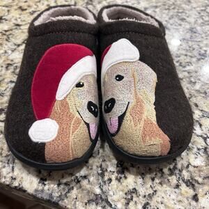 LL Bean Womens Daybreak Scuffs Slippers Size 10 Christmas Golden Retriever Dogs
